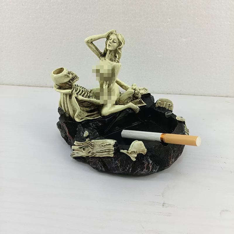 Ručna smolna pepeljara s motivom lubanje, europsko-američki stil, s spremnikom za pepeo, pogodna za dom ili ured