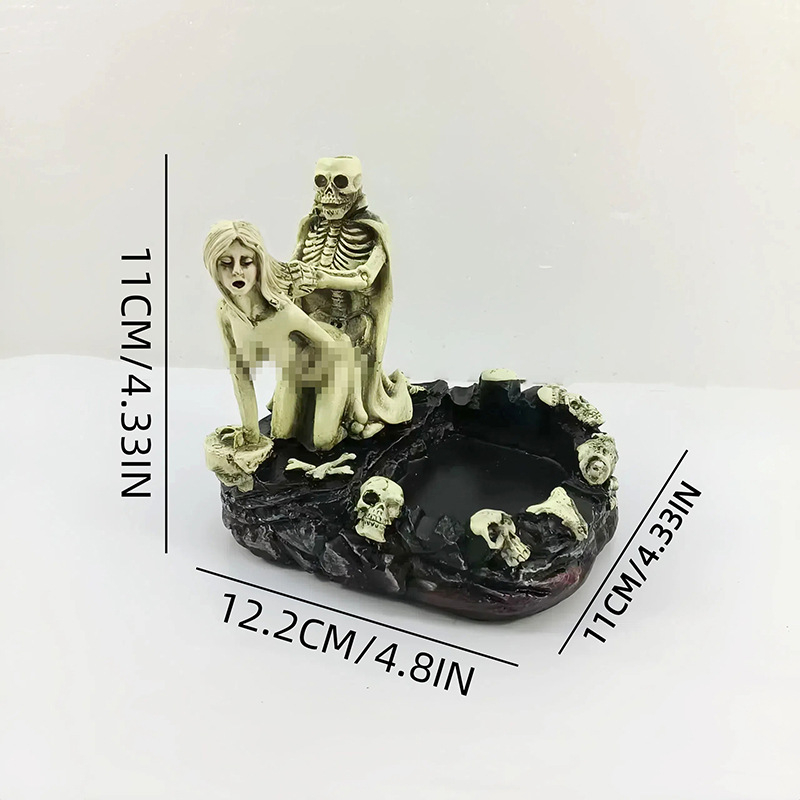 Ručna smolna pepeljara s motivom lubanje, europsko-američki stil, s spremnikom za pepeo, pogodna za dom ili ured