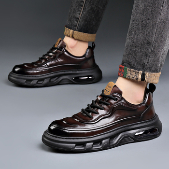 Muške kožne cipele s gornjim dijelom od prave kože, prve sloj teleće kože, zaobljena vrhunca (prozračan, protuklizna potplat, gumeni đon, ulošak od svinjske kože)