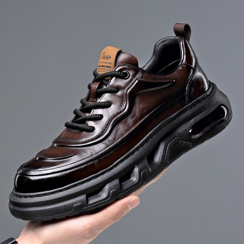 Muške kožne cipele s gornjim dijelom od prave kože, prve sloj teleće kože, zaobljena vrhunca (prozračan, protuklizna potplat, gumeni đon, ulošak od svinjske kože)