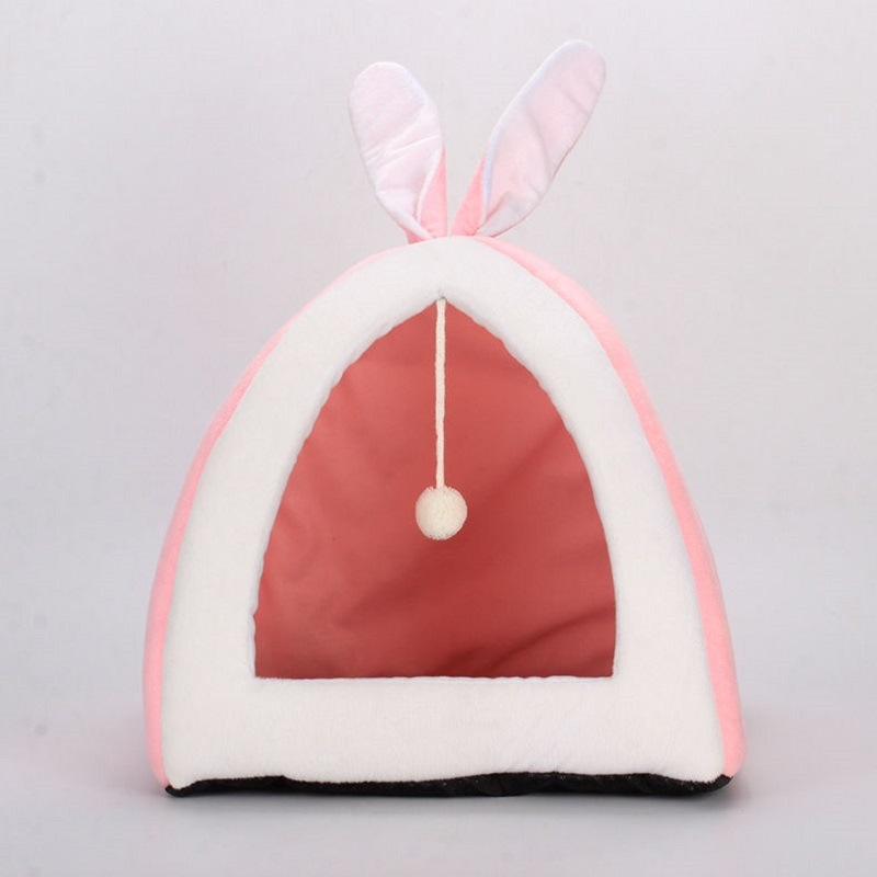 Φωλιά κατοικίδιων - τρίγωνο με σχέδιο αυτιών λαγού για σκύλους, από ύφασμα, ημι-κλειστή, ζεστή το φθινόπωρο και τον χειμώνα