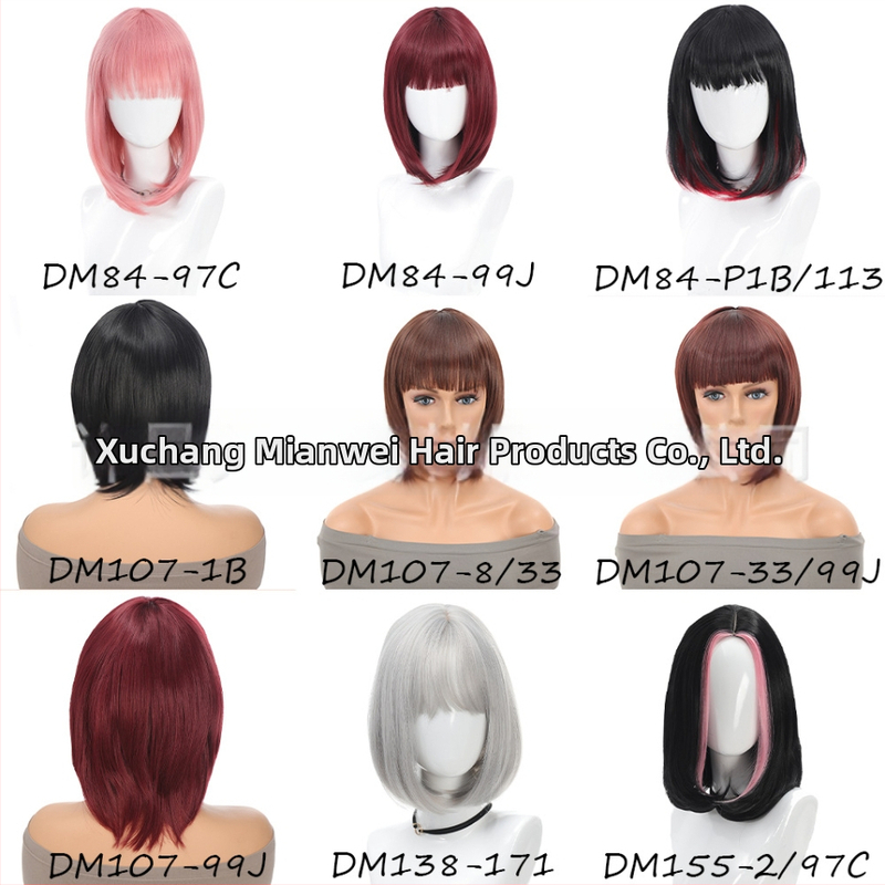 Ženska kratka bob perika od termički otpornih sintetičkih vlasi, konstrukcija s mehanizmom, modeli DM36/DM62/DM69/DM70/DM84/DM107/DM138/DM155, pogodna za bilo koju nijansu kože i oblik lica, nije pogodna za vruće bojanje.