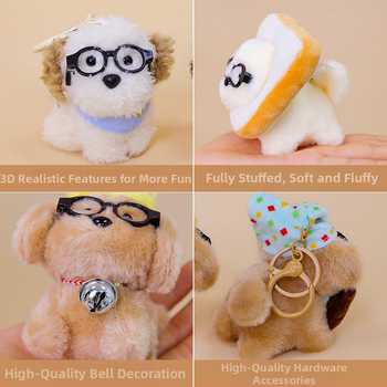 Λούτρινο σκυλάκι με γυαλιά και καπέλο, μπρελόκ για κλειδιά και τσάντα - Γέμισμα: PP βαμβάκι; Υπερ-μαλακό κοντό λούτρινο ύφασμα; Κατάλληλο για ηλικίες 4-6 ετών