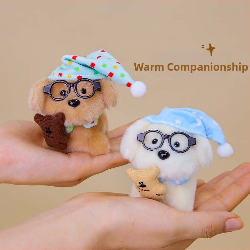 Λούτρινο σκυλάκι με γυαλιά και καπέλο, μπρελόκ για κλειδιά και τσάντα - Γέμισμα: PP βαμβάκι; Υπερ-μαλακό κοντό λούτρινο ύφασμα; Κατάλληλο για ηλικίες 4-6 ετών