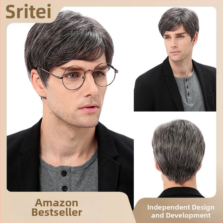 Muška sintetička perika GF-W1865 #34, naklonjene fringe, Cas/Kani Cullen materijal kose, kratka kovrčava frizura