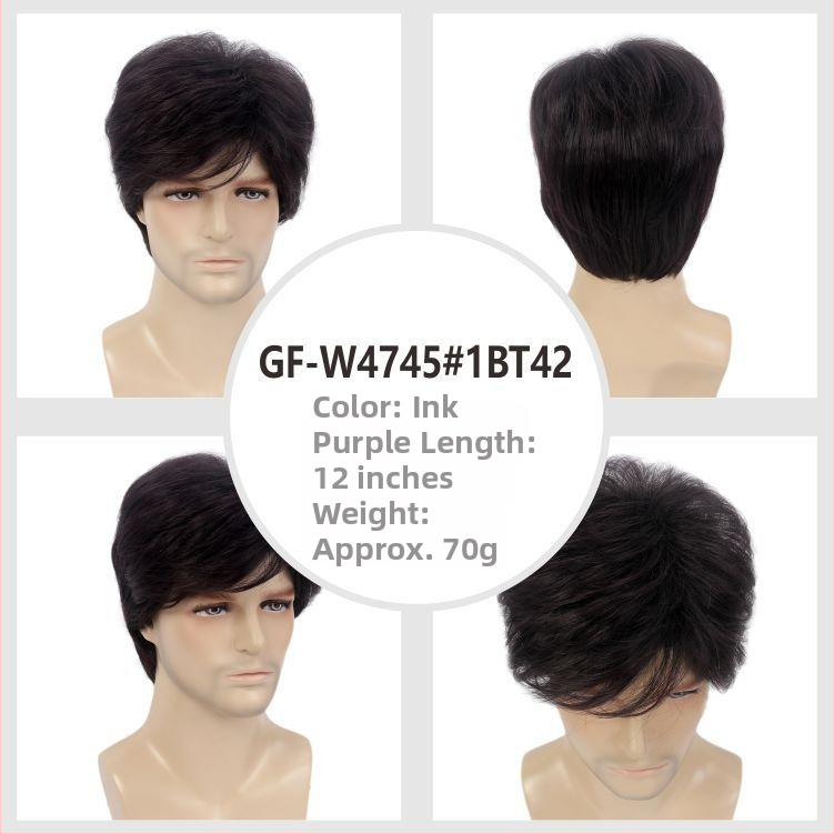 Muška sintetička perika GF-W1865 #34, naklonjene fringe, Cas/Kani Cullen materijal kose, kratka kovrčava frizura