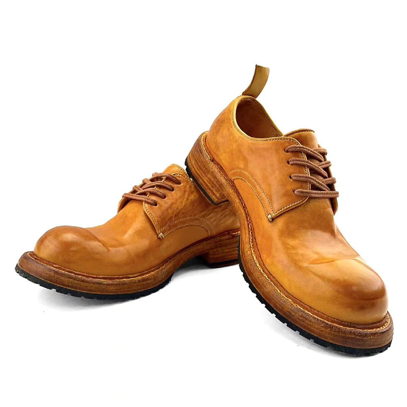 Muške kožne cipele s Goodyear welt od konjske kože, prozračne, retro stil, debeli potpetica 3–5 cm