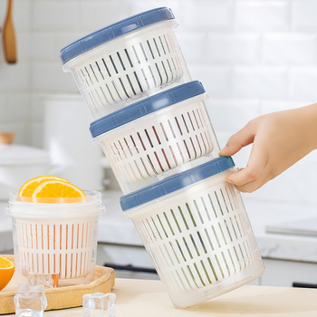 Plastična okrugla kutija za čuvanje hrane s dreniranjem, za voće, češnjak i kriške đumbira, 800–1000 ml