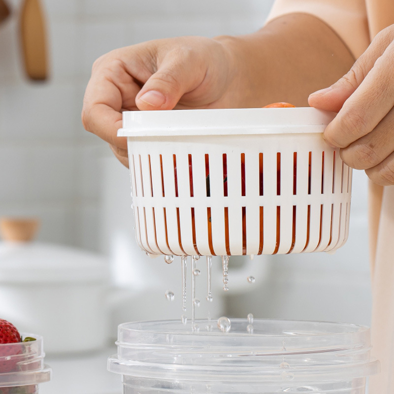 Plastična okrugla kutija za čuvanje hrane s dreniranjem, za voće, češnjak i kriške đumbira, 800–1000 ml