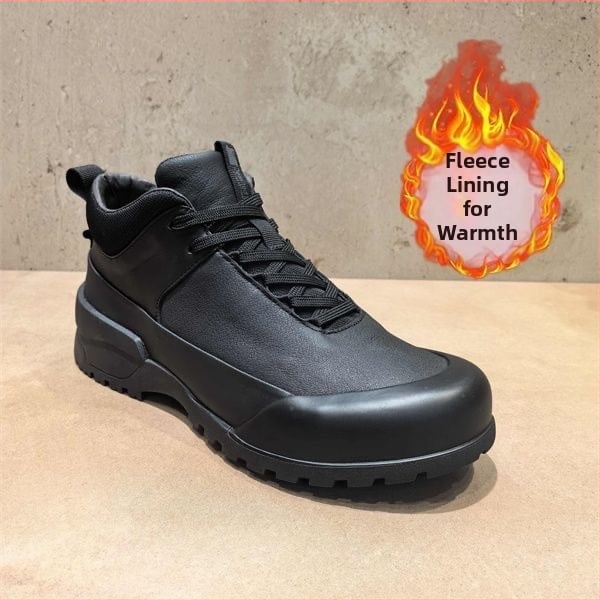 Zimske muške cipele: topla koža s velurom; gornji dio od mikrovlakana; gumena potplata; okrugla nosnica; vezanje sprijeda