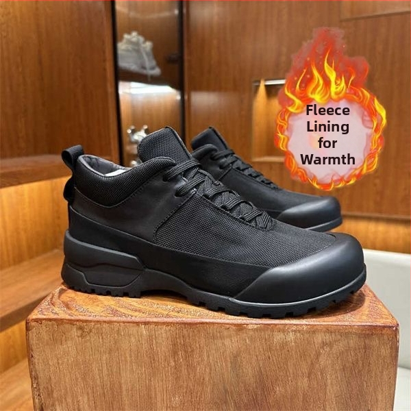 Zimske muške cipele: topla koža s velurom; gornji dio od mikrovlakana; gumena potplata; okrugla nosnica; vezanje sprijeda