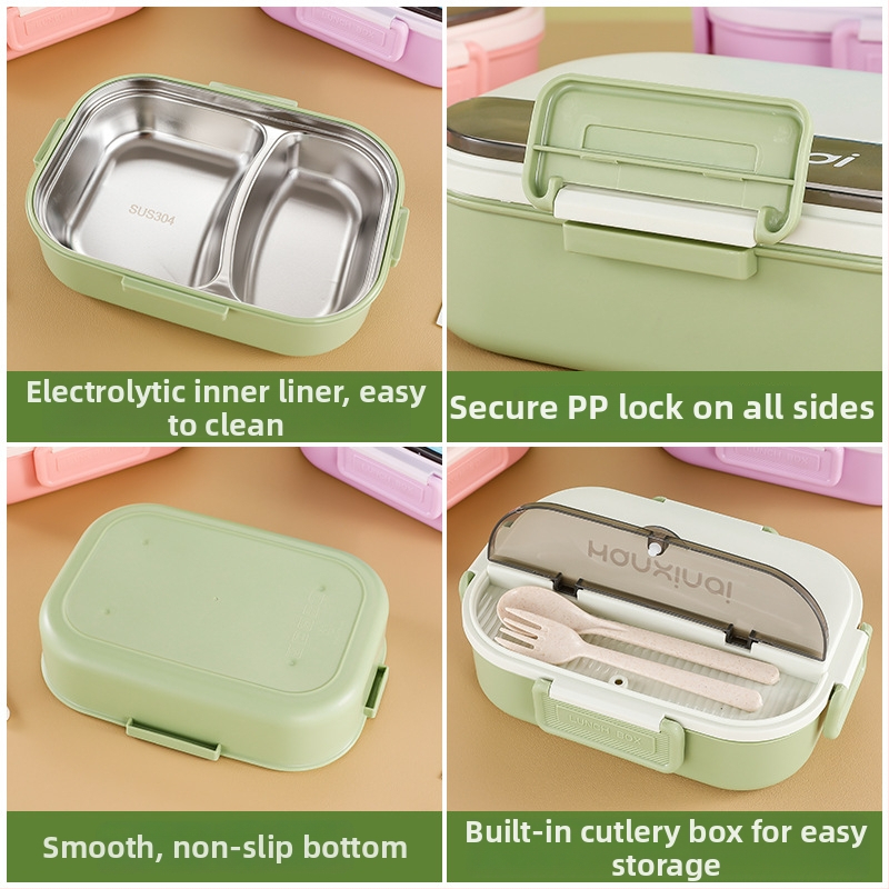 Κουτί φαγητού από ανοξείδωτο ατσάλι με διαμερίσματα, μονωμένο, κατάλληλο για φούρνο μικροκυμάτων, 800–1000 ml