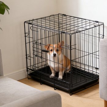 Μεταλλικό κλουβί σκύλου για εσωτερική χρήση με ενίσχυση και δίσκο τουαλέτας για μικρά έως μεσαία σκυλιά
