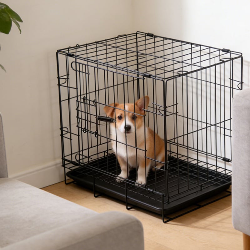 Μεταλλικό κλουβί σκύλου για εσωτερική χρήση με ενίσχυση και δίσκο τουαλέτας για μικρά έως μεσαία σκυλιά