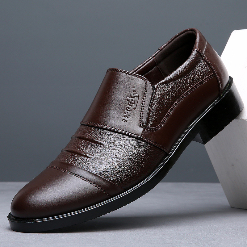 Muške kožne slip-on cipele, vamp od kravljeg kože, gumena potplata, niski gornji dio, otporne na habanje, poslovni stil