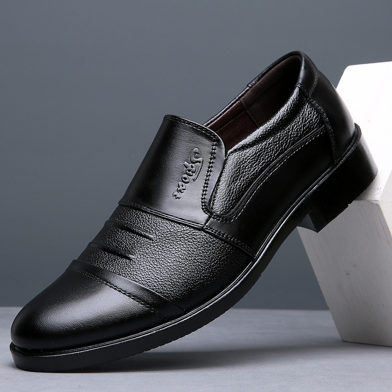 Muške kožne slip-on cipele, vamp od kravljeg kože, gumena potplata, niski gornji dio, otporne na habanje, poslovni stil