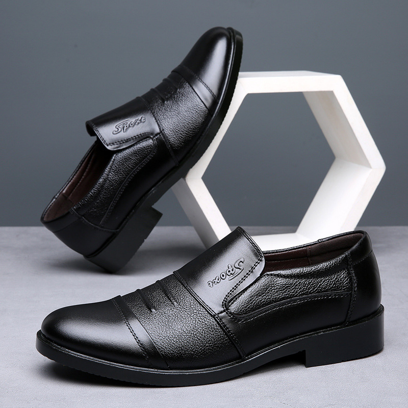Muške kožne slip-on cipele, vamp od kravljeg kože, gumena potplata, niski gornji dio, otporne na habanje, poslovni stil