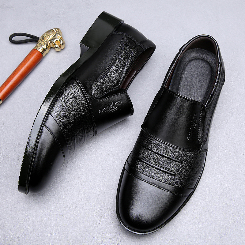Muške kožne slip-on cipele, vamp od kravljeg kože, gumena potplata, niski gornji dio, otporne na habanje, poslovni stil