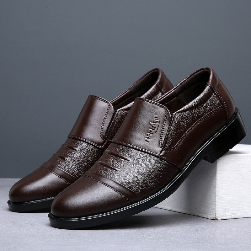 Muške kožne slip-on cipele, vamp od kravljeg kože, gumena potplata, niski gornji dio, otporne na habanje, poslovni stil