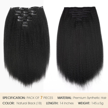 Perika Yaki Kinky Straight, 7-dijelni set Card Hair, vlakno otporno na visoke temperature, može se bojiti