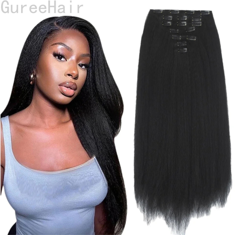 Perika Yaki Kinky Straight, 7-dijelni set Card Hair, vlakno otporno na visoke temperature, može se bojiti
