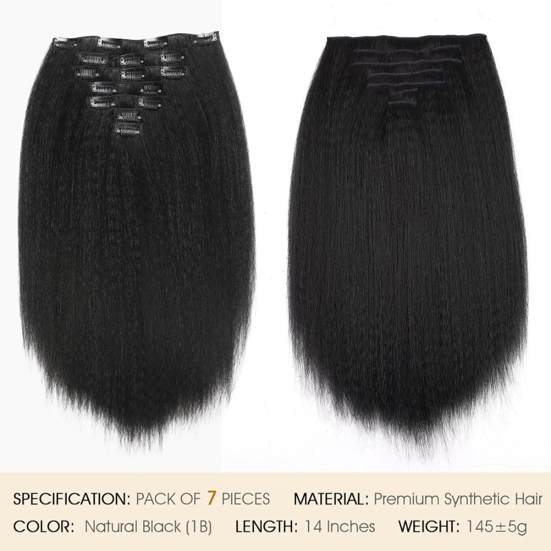 Perika Yaki Kinky Straight, 7-dijelni set Card Hair, vlakno otporno na visoke temperature, može se bojiti