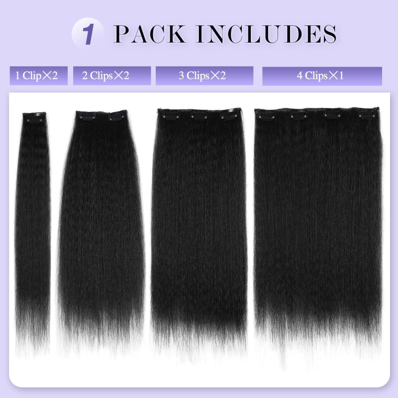 Perika Yaki Kinky Straight, 7-dijelni set Card Hair, vlakno otporno na visoke temperature, može se bojiti
