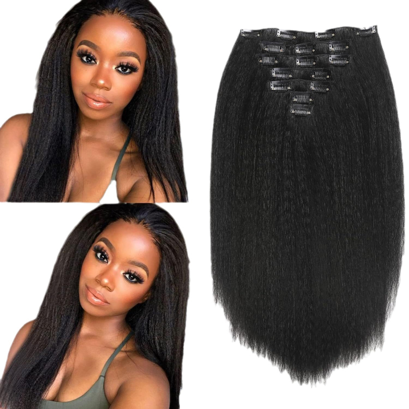 Perika Yaki Kinky Straight, 7-dijelni set Card Hair, vlakno otporno na visoke temperature, može se bojiti