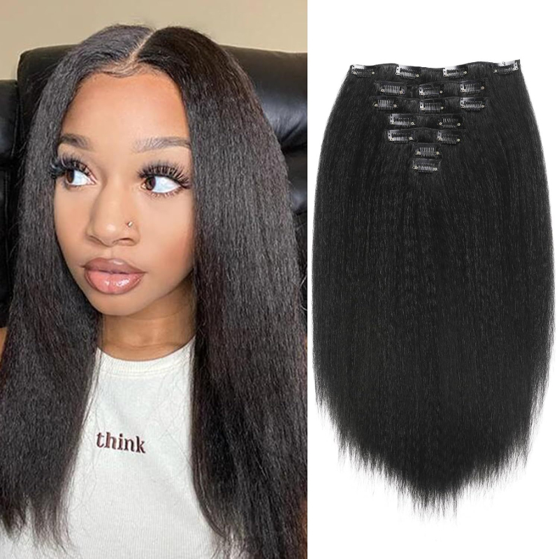 Perika Yaki Kinky Straight, 7-dijelni set Card Hair, vlakno otporno na visoke temperature, može se bojiti