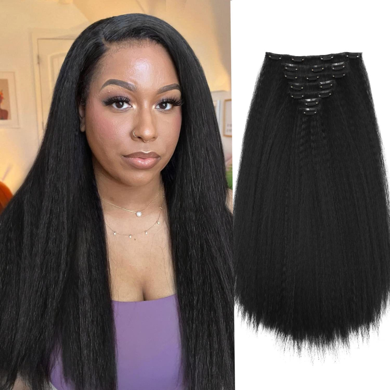 Perika Yaki Kinky Straight, 7-dijelni set Card Hair, vlakno otporno na visoke temperature, može se bojiti