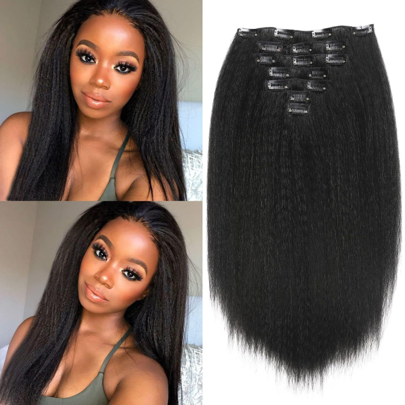Perika Yaki Kinky Straight, 7-dijelni set Card Hair, vlakno otporno na visoke temperature, može se bojiti