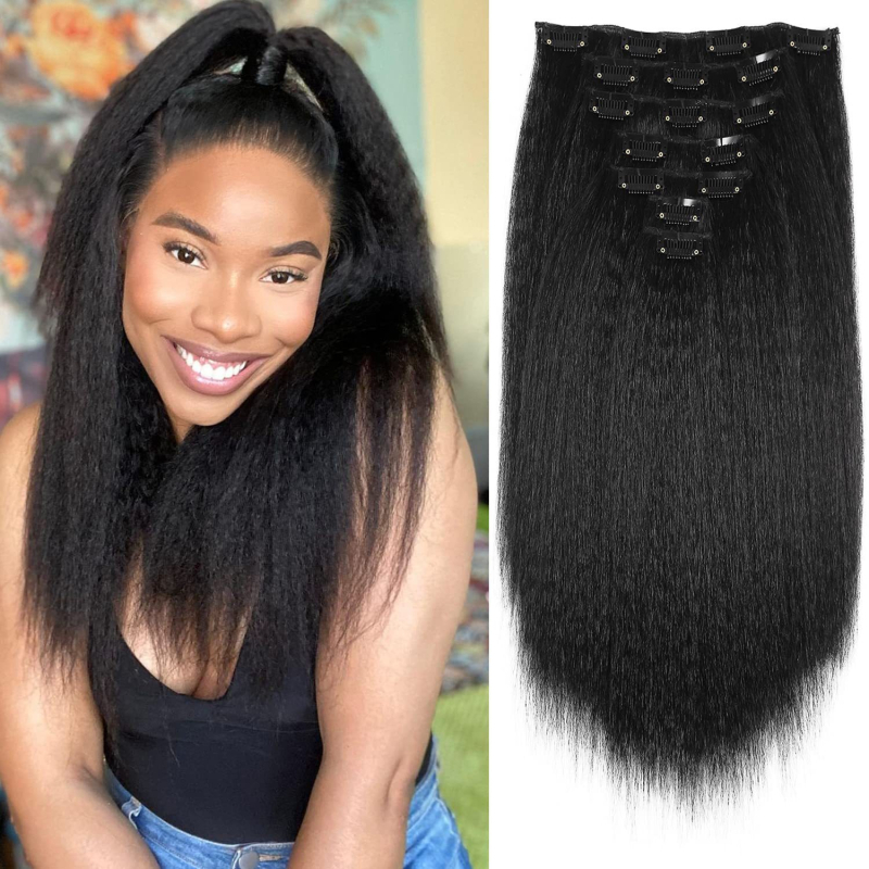 Perika Yaki Kinky Straight, 7-dijelni set Card Hair, vlakno otporno na visoke temperature, može se bojiti