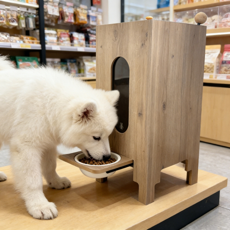 Drvena hranilica za kućne ljubimce i spremnik za skladištenje hrane za mačke i pse — Veliki kapacitet; Brand: Food pets; Materijal: Drvo; Privatna marka: Da; Uvoz: Ne