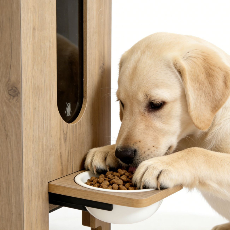 Drvena hranilica za kućne ljubimce i spremnik za skladištenje hrane za mačke i pse — Veliki kapacitet; Brand: Food pets; Materijal: Drvo; Privatna marka: Da; Uvoz: Ne