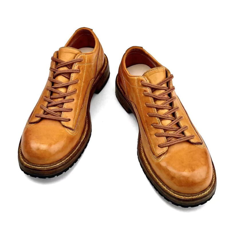 Muške cipele od konjske kože s efektom starenja, retro britanski stil, Goodyear potplat, niskog profila, visina pete 3–5 cm