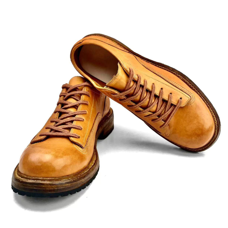 Muške cipele od konjske kože s efektom starenja, retro britanski stil, Goodyear potplat, niskog profila, visina pete 3–5 cm