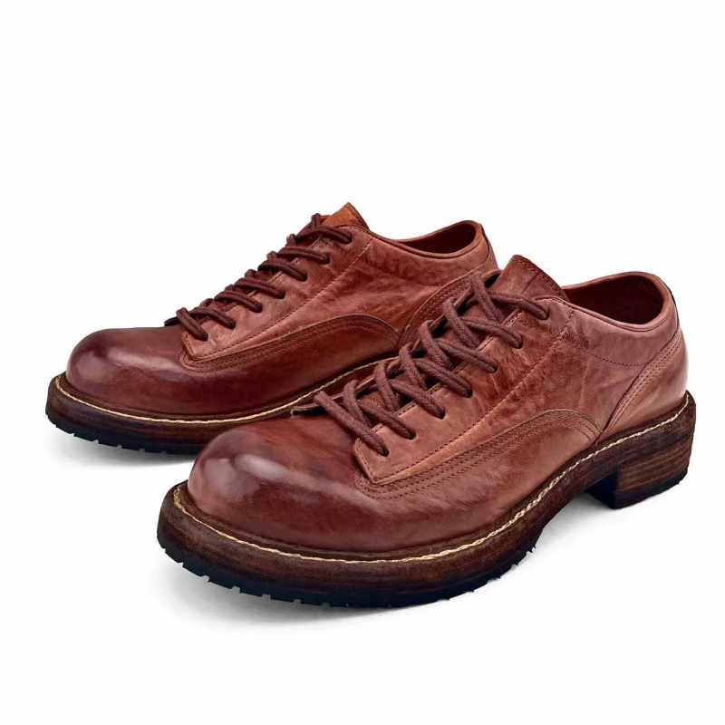 Muške cipele od konjske kože s efektom starenja, retro britanski stil, Goodyear potplat, niskog profila, visina pete 3–5 cm