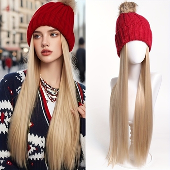 Jednodijelna pletena beret-perika s dugom ravnom kosom i bočnim kosim šiškama, visokotemperaturna žica, mehanička obrada, model dm324