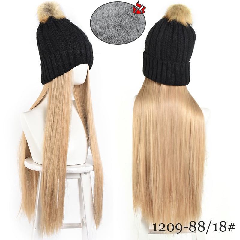 Jednodijelna pletena beret-perika s dugom ravnom kosom i bočnim kosim šiškama, visokotemperaturna žica, mehanička obrada, model dm324