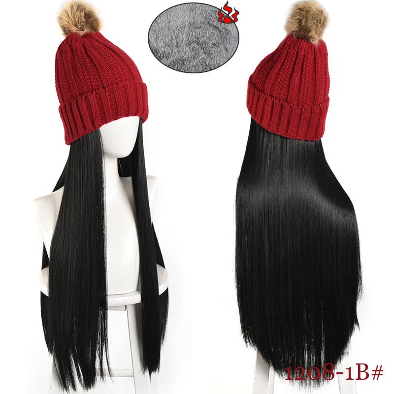 Jednodijelna pletena beret-perika s dugom ravnom kosom i bočnim kosim šiškama, visokotemperaturna žica, mehanička obrada, model dm324