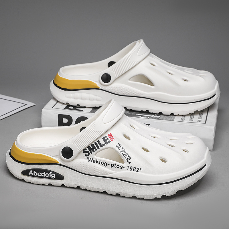 Férfi EVA Crocs-stílusú zárt orrú strandpapucs, EVA felsőrész és talp, lélegző, csúszásmentes, vezetéshez és szabadtéri tevékenységekhez