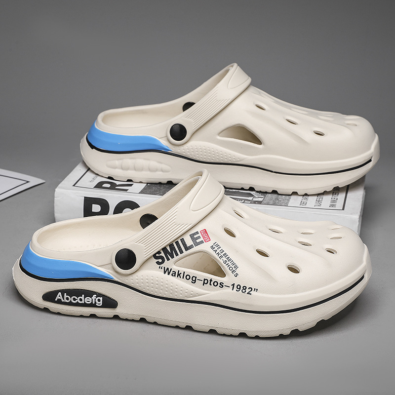 Férfi EVA Crocs-stílusú zárt orrú strandpapucs, EVA felsőrész és talp, lélegző, csúszásmentes, vezetéshez és szabadtéri tevékenységekhez