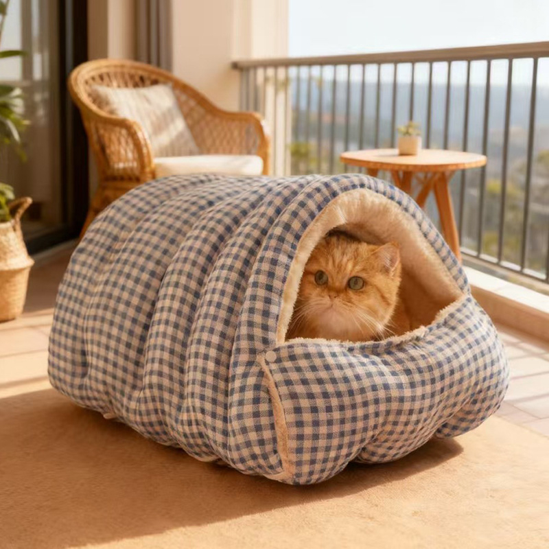 Cuib de pisică în cort de iarnă — pat de dormit din polyester pentru pisici