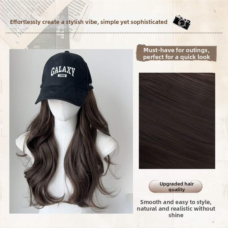 Ženska perika-kapa s jedinstvenom bejzbol kapom — dugi kovrčavi pramenovi, materijal: visokootporna svila, model MZ-2724-76