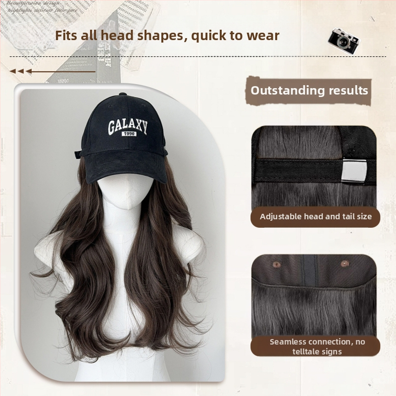 Ženska perika-kapa s jedinstvenom bejzbol kapom — dugi kovrčavi pramenovi, materijal: visokootporna svila, model MZ-2724-76