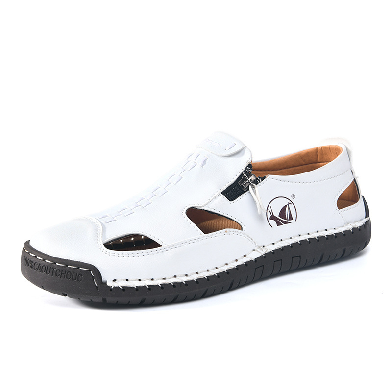 Sandale din piele microfibră, talpă din cauciuc, fermoar lateral, respirante, anti-alunecare