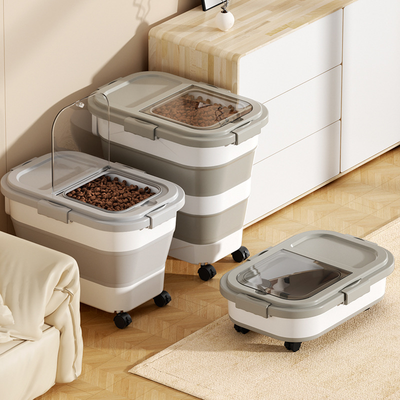 Recipient pliabil pentru hrana animalelor de companie — etanșare, rezistent la umezeală, anti-insecte, din PP, 10L+ capacitate, depozitare orez/grâne