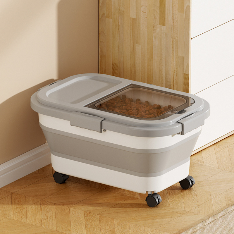 Recipient pliabil pentru hrana animalelor de companie — etanșare, rezistent la umezeală, anti-insecte, din PP, 10L+ capacitate, depozitare orez/grâne
