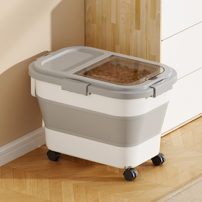 Recipient pliabil pentru hrana animalelor de companie — etanșare, rezistent la umezeală, anti-insecte, din PP, 10L+ capacitate, depozitare orez/grâne