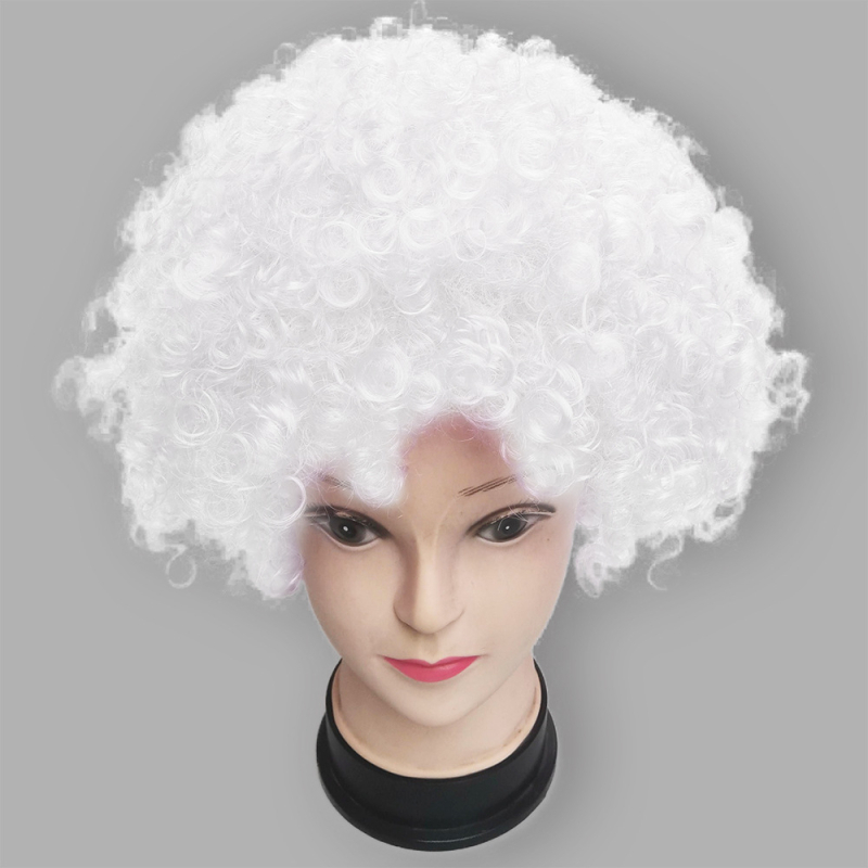 Περούκα κλόουν με κοντό σγουρό μαλλί σε καρτούν στυλ, με ίσια ή κεκλιμένη φράντζα, ίνες K Silk/P Silk, για οπαδούς ποδοσφαίρου και εορταστικά πάρτι